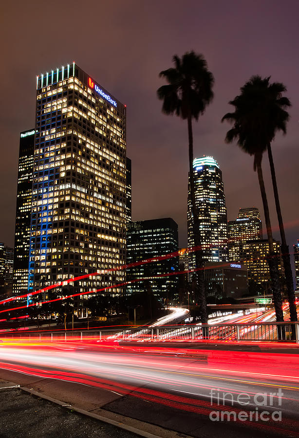 Downtown Los Angeles At Night Photograph by Eddie Yerkish