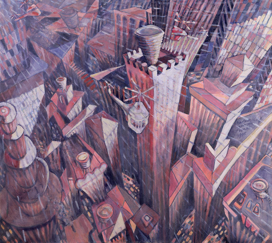 Skyscraper Photograph - Downtown Manhattan Hailstorm, 1995 Oil On Canvas by Charlotte Johnson Wahl