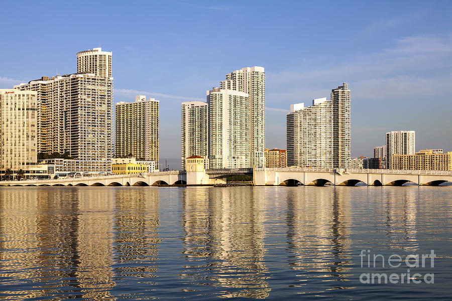 Miami Photograph - Downtown Miami and Venetian Causeway Bridge by Lynn Palmer