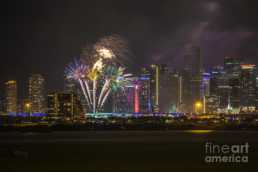 Downtown Miami Fireworks View Photograph by Rene Triay FineArt Photos
