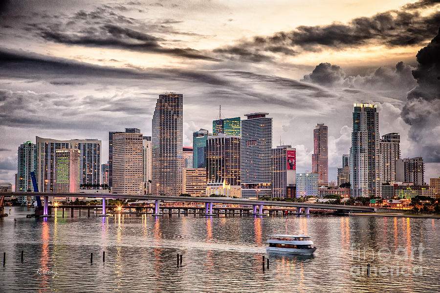 Miami Skyline Photograph - Downtown Miami Skyline in HDR by Rene Triay FineArt Photos