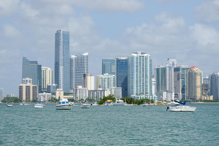 Downtown Miami view with boats Photograph by Bradford Martin