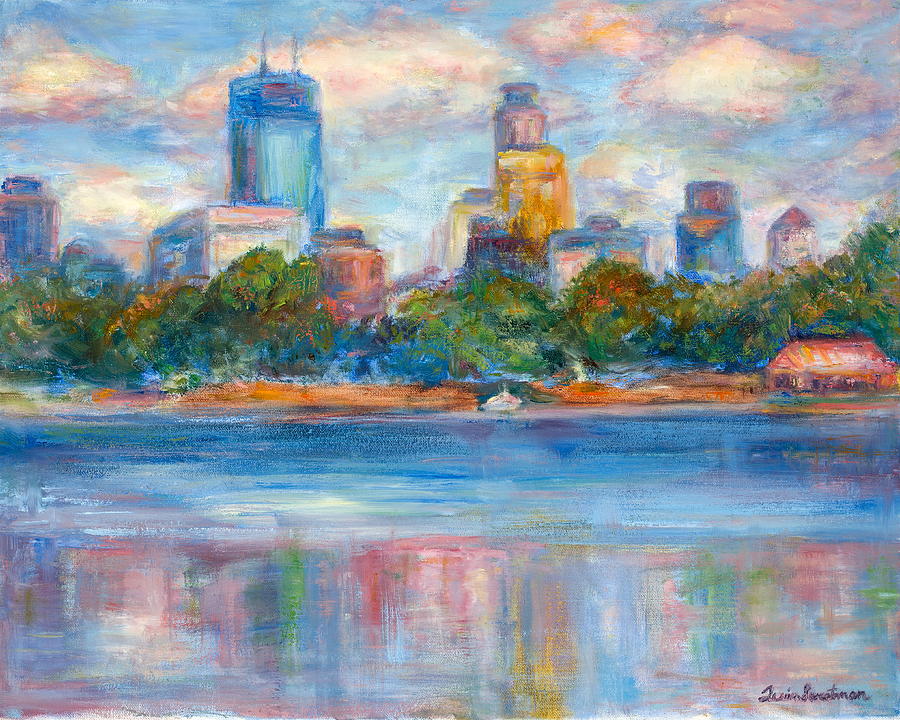 Downtown MIneapolis from the Lake II - Or Commission Your City Painting Painting by Quin Sweetman