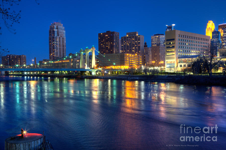 Minneapolis Photograph - Downtown Minneapolis Skyline Hennepin Avenue Bridge by Wayne Moran