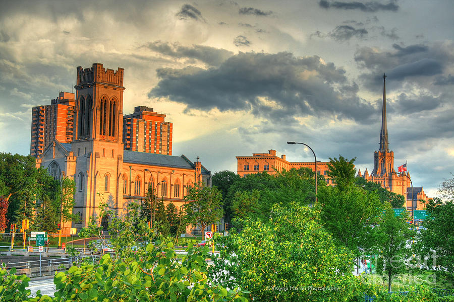 Downtown Minneapolis Skyline Saint Marks Episcopal Cathedral Photograph by Wayne Moran