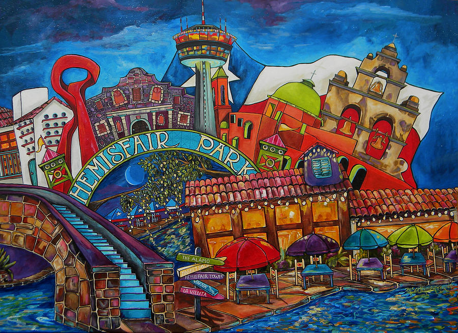 Downtown Montage San Antonio Painting by Patti Schermerhorn
