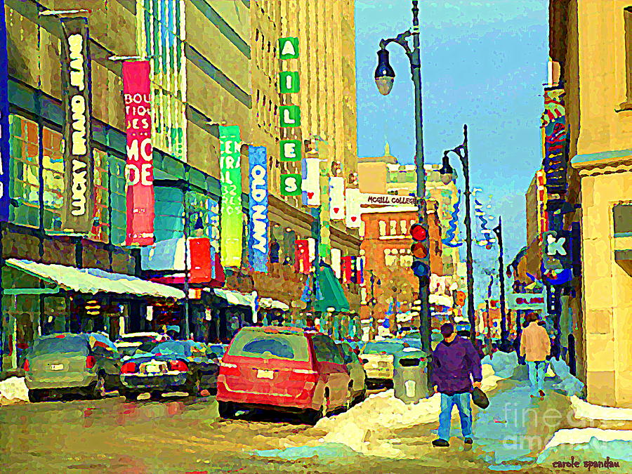 Downtown Montreal Eatons Centre Complex Les Ailes Old Navy Rue Mcgill College City Scenes  C Spandau Painting by Carole Spandau