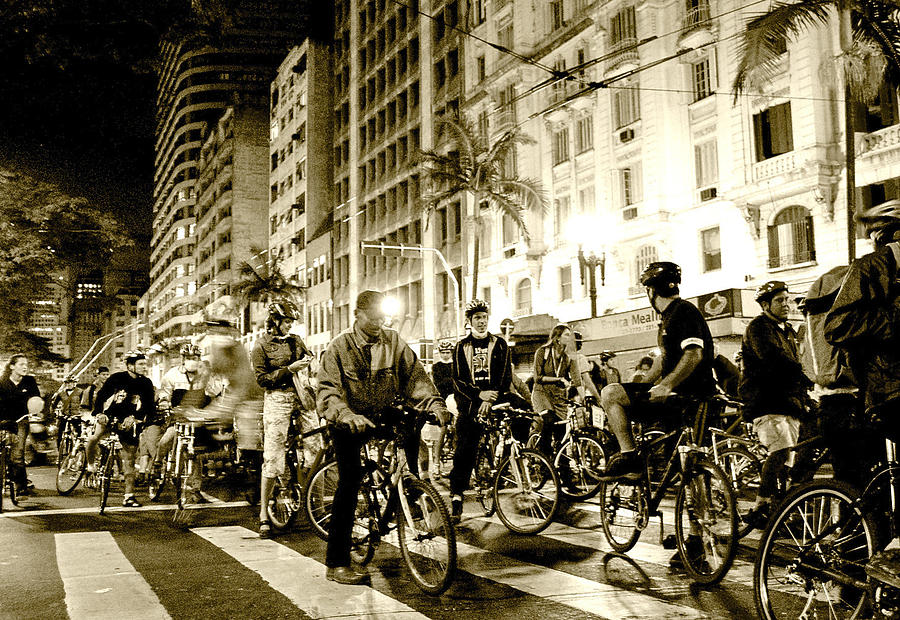 Sao Paulo Photograph - Downtown Night Bikers by Carlos Alkmin