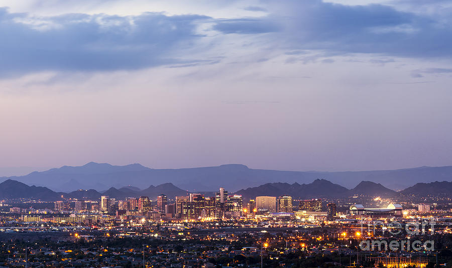 Downtown Phoenix Arizona dusk panorama Photograph by Ken Brown