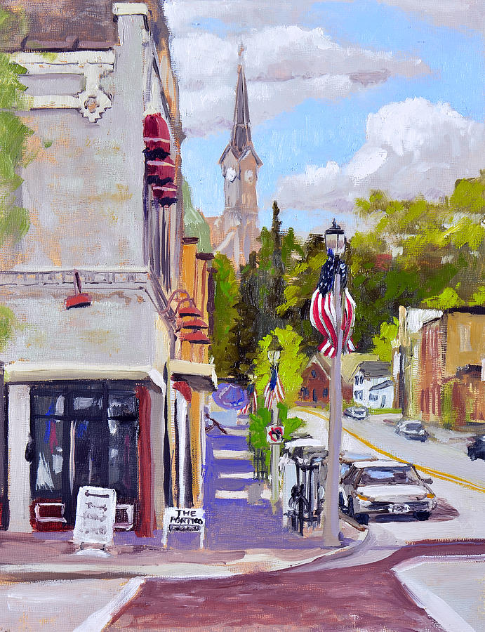 Oils Painting - Downtown Port Washington by Anthony Sell Oils Painting - Downtown Port Washington by Anthony Sell