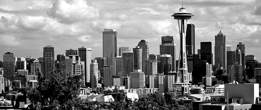 Downtown Seattle Panorama Black and White Photograph by Ricardo J Ruiz de Porras