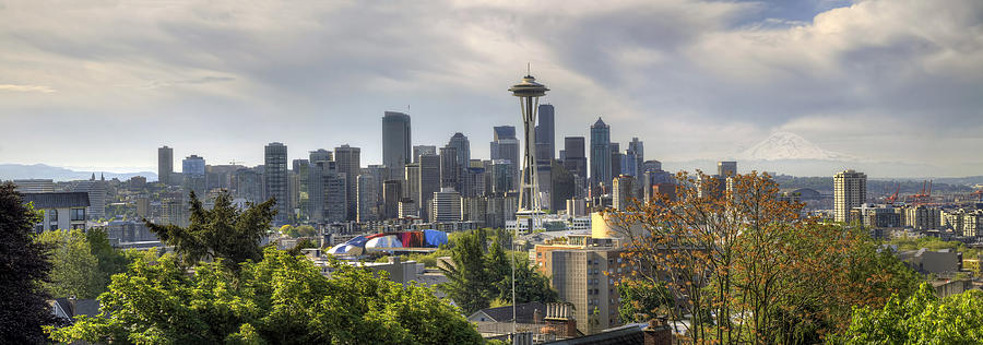 Downtown Seattle Skyline with Mount Rainier Photograph by David Gn