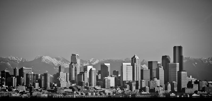 Downtown Seattle with Mountains Photograph by Ronda Broatch