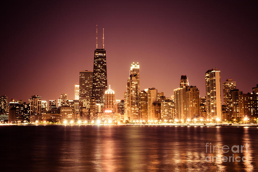 Downtown Skyline at Night of Chicago Photograph by Paul Velgos | Pixels