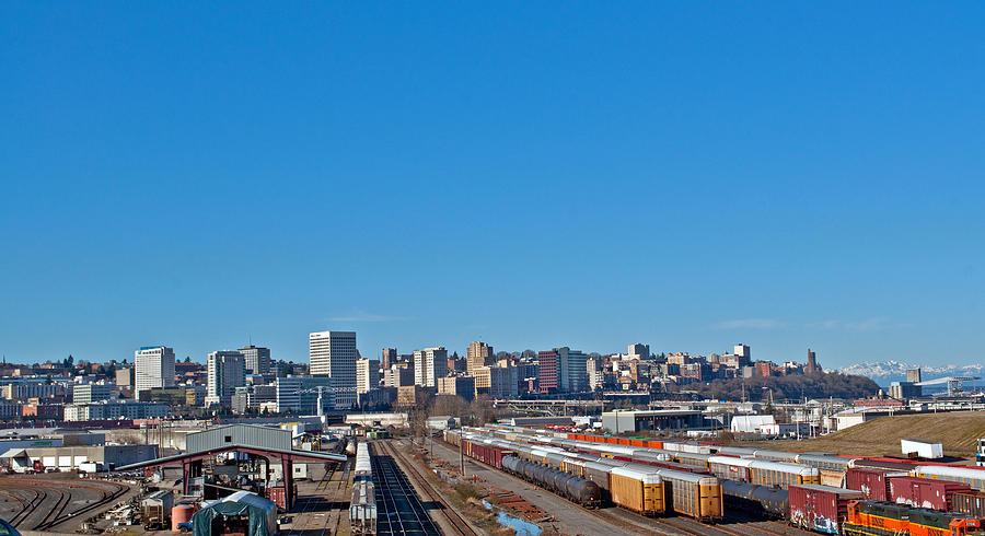 Train Photograph - Downtown Tacoma view from the Rail lines by Tikvahs Hope
