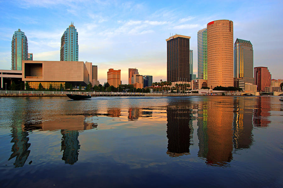 Downtown Tampa Reflection at Sunset Photograph by Daniel Woodrum