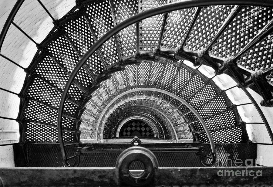 Lighthouse Photograph - Downward Spiral BW by Douglas Stucky
