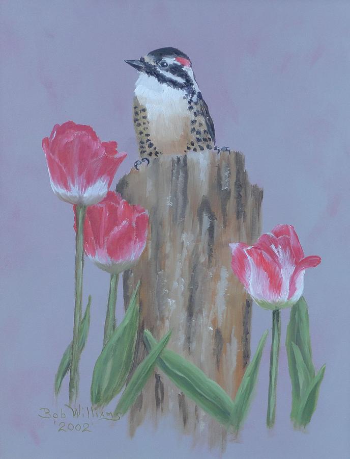 Woodpecker Painting - Downy Woodpecker by Bob Williams
