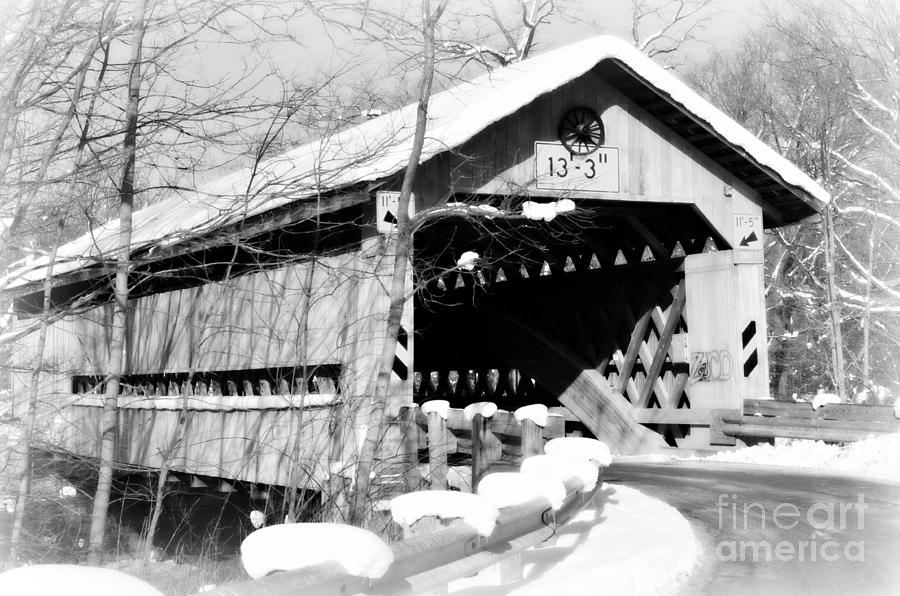Doyle Road Covered Bridge Ohio black white Photograph by Lila Fisher-Wenzel