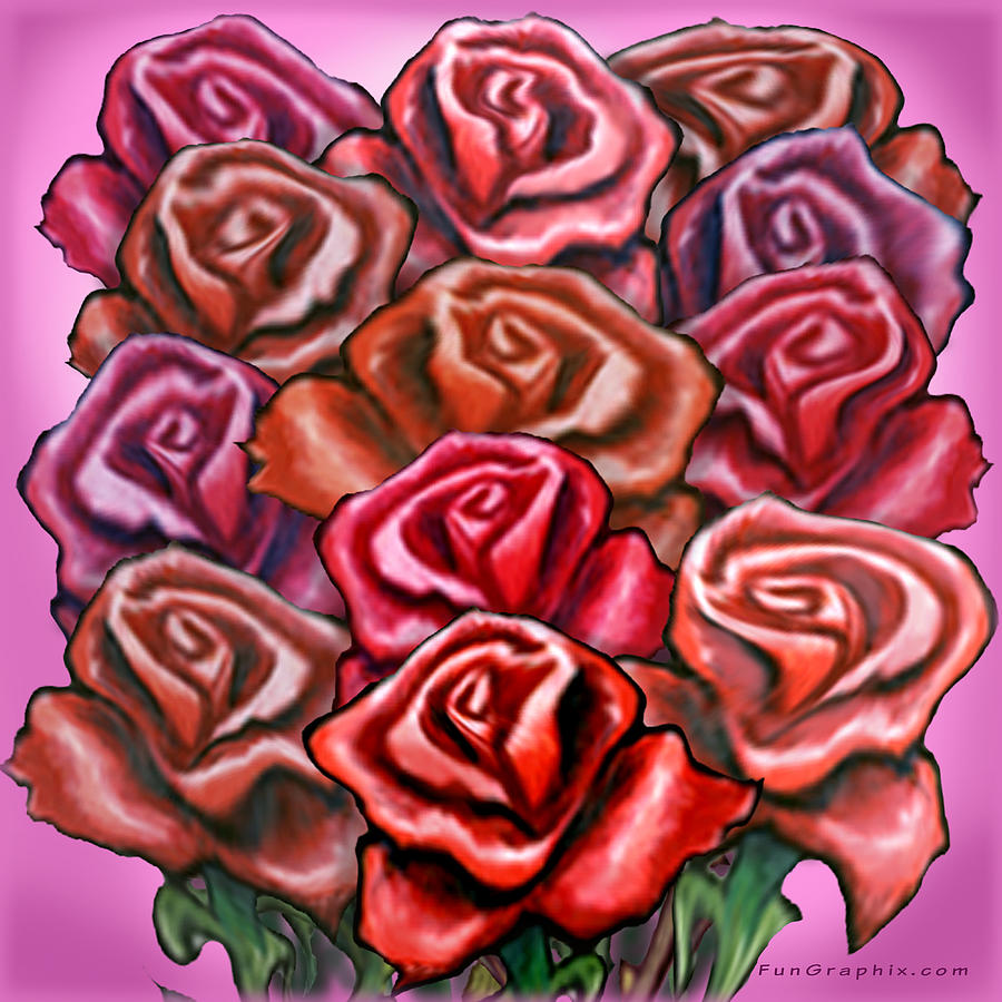 Dozen Red Roses Digital Art by Kevin Middleton