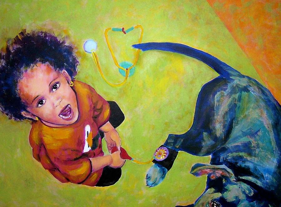 Dr. Nana and the blue dog Painting by Jodie Marie Anne Richardson Traugott          aka jm-ART