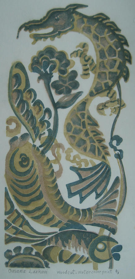 Dragon and Fish Painting by Ousama Lazkani