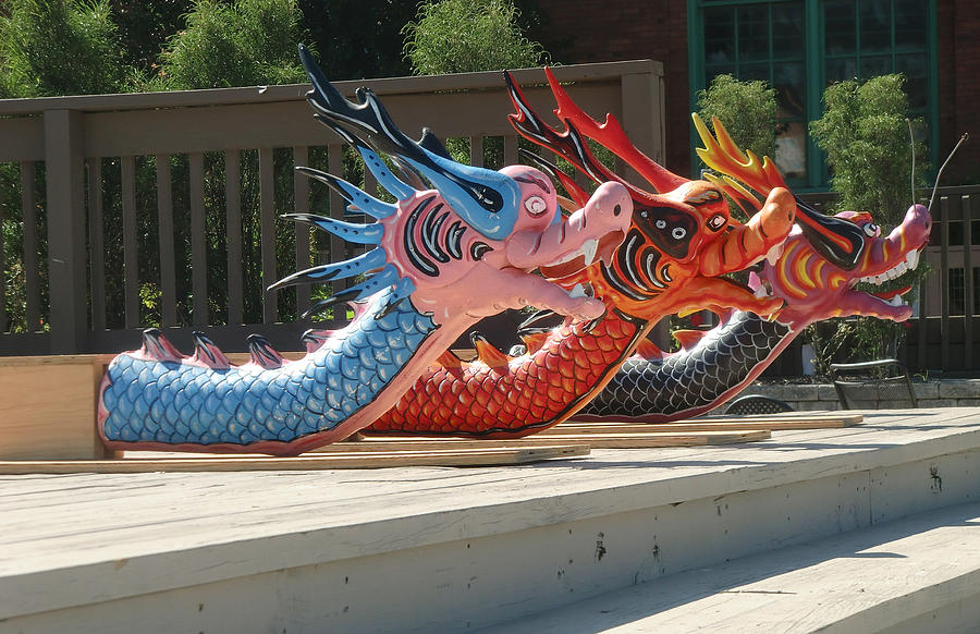 Dragon Painting - Dragon Boat Heads by Mitzi Lai