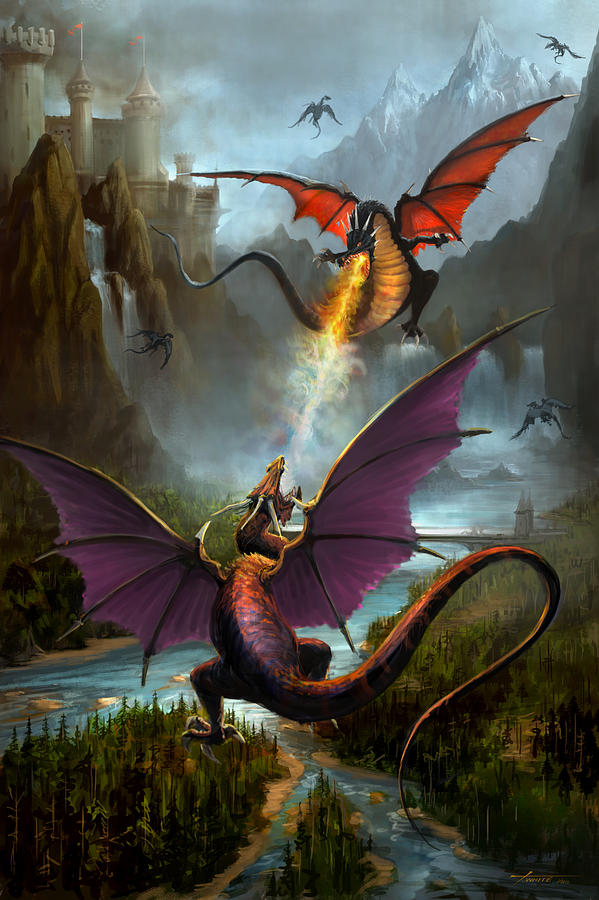 Dragon Fight Digital Art by Todd White Pixels