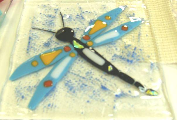 Fused Glass Painting - Dragon Fly by Kathy  Cuiffi