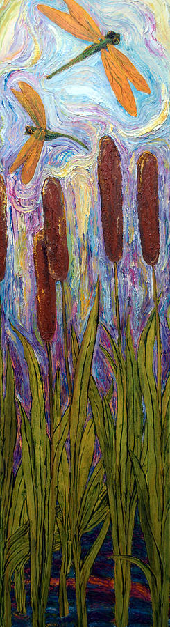 Dragonflies and Bulrushes Painting by Paris Wyatt Llanso