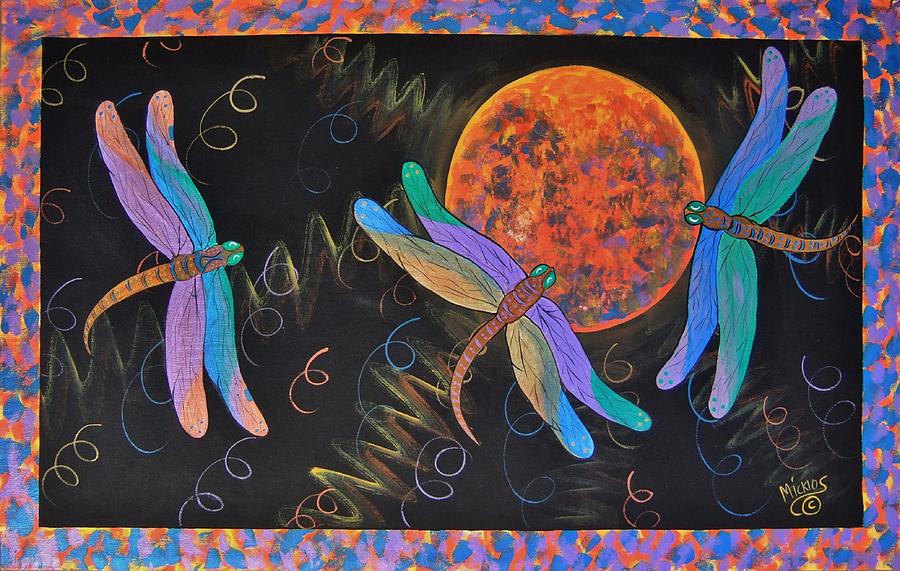 Dragonflies and Moonbeams Painting by Cindy Micklos