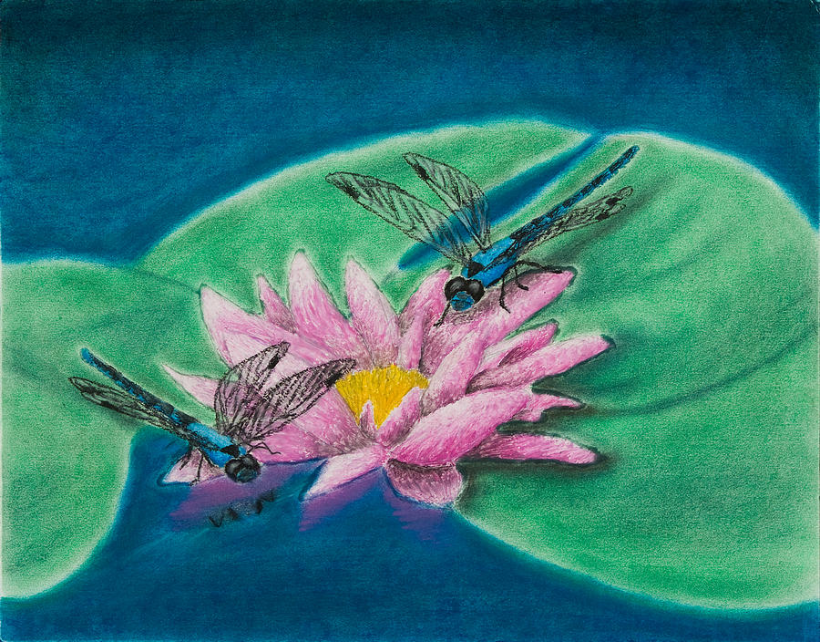 Deals Dragonfly in Mist and Water Lilies Art Print AJJ Arts