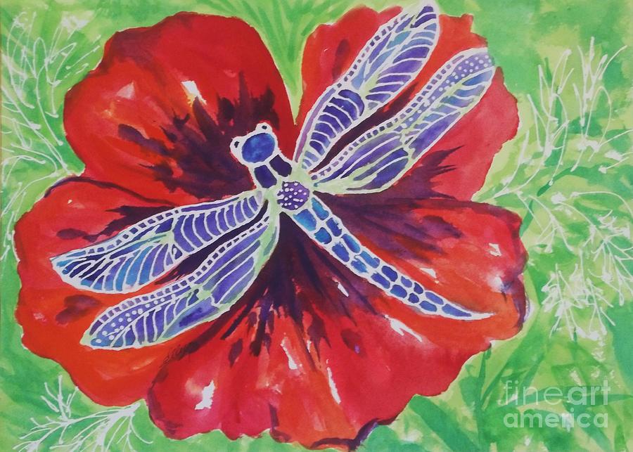 Poppy Painting - Dragonfly and Poppy by Ellen Levinson