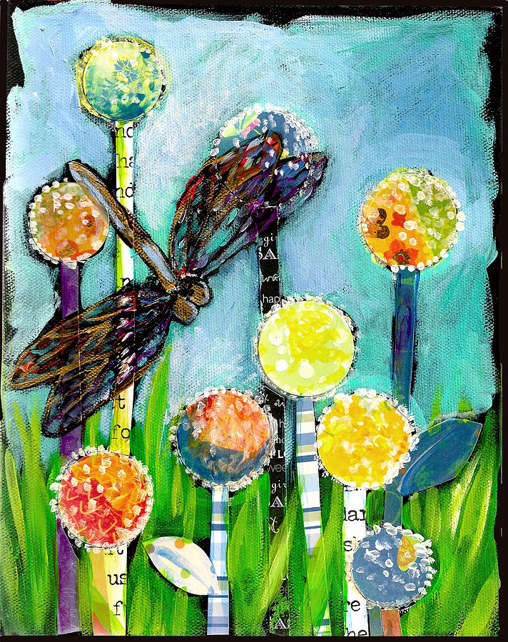 Dragonfly and the Dandies Painting by Shelley Overton