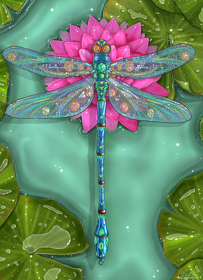 Dragon Digital Art - Dragonfly and Water Lily by Zdenek Sasek