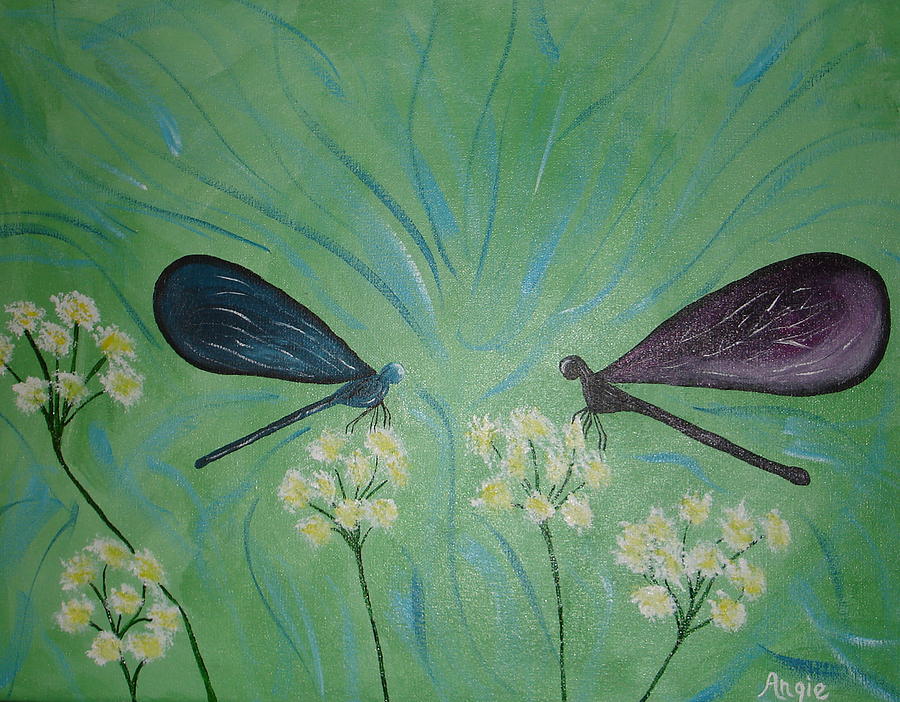 Dragonfly Blooms Painting by Angie Butler