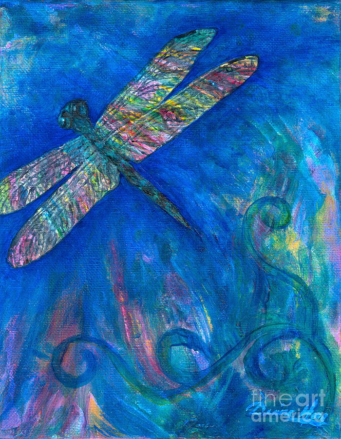 Dragonfly Flying High Painting by Denise Hoag