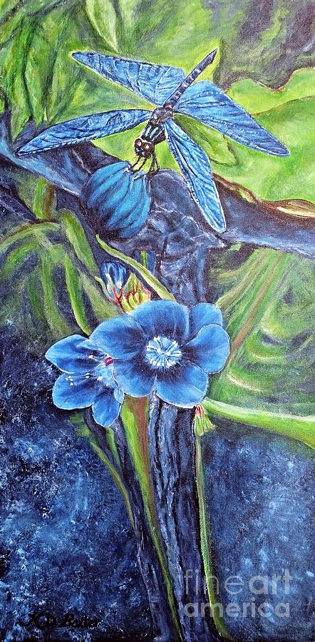 Dragonfly Hunt for Food in the Flowerhead Painting by Kimberlee Baxter