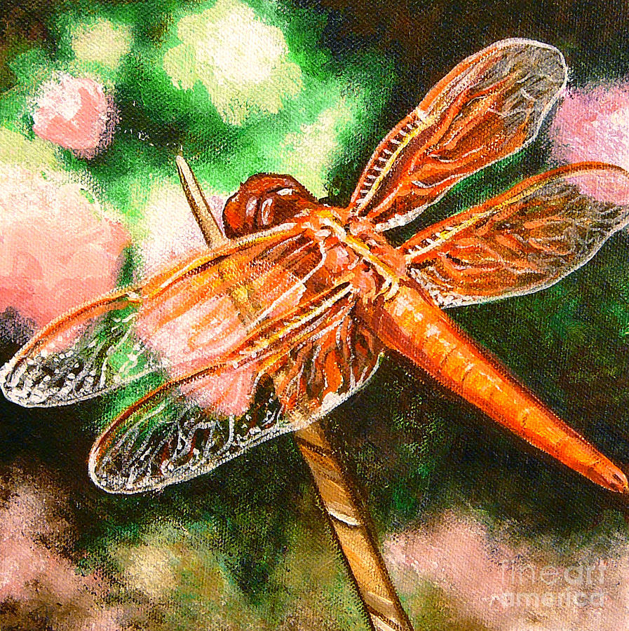Dragonfly on Grass Painting by Gayle Utter