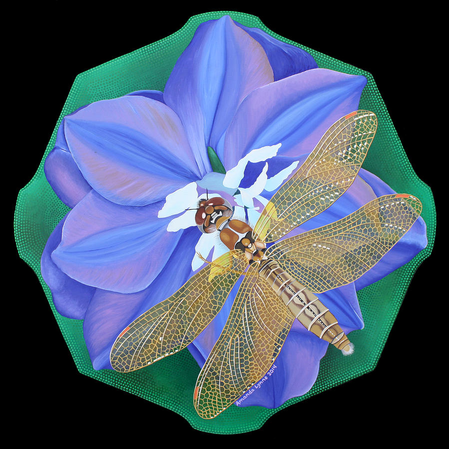 Dragonfly on Purple Flower Painting by Amanda  Lynne