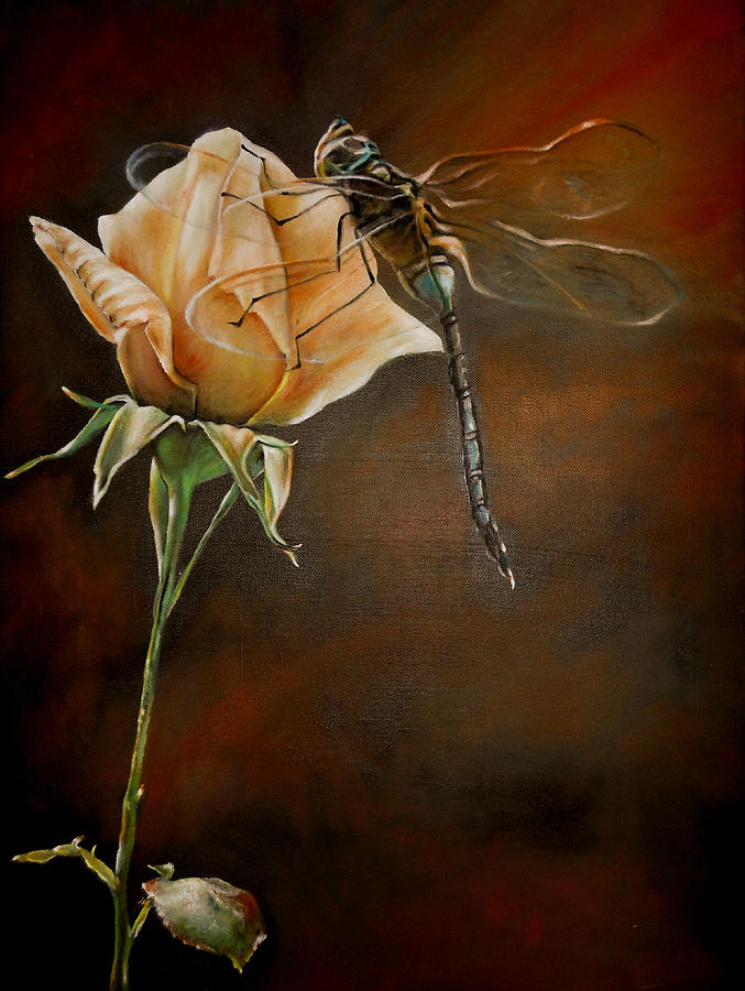 Vintage Original Watercolor offers Painting Roses Dragonfly Chalk Pastels