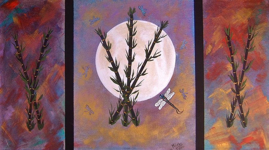 Dragonfly Shadow Moon Painting by Cindy Micklos