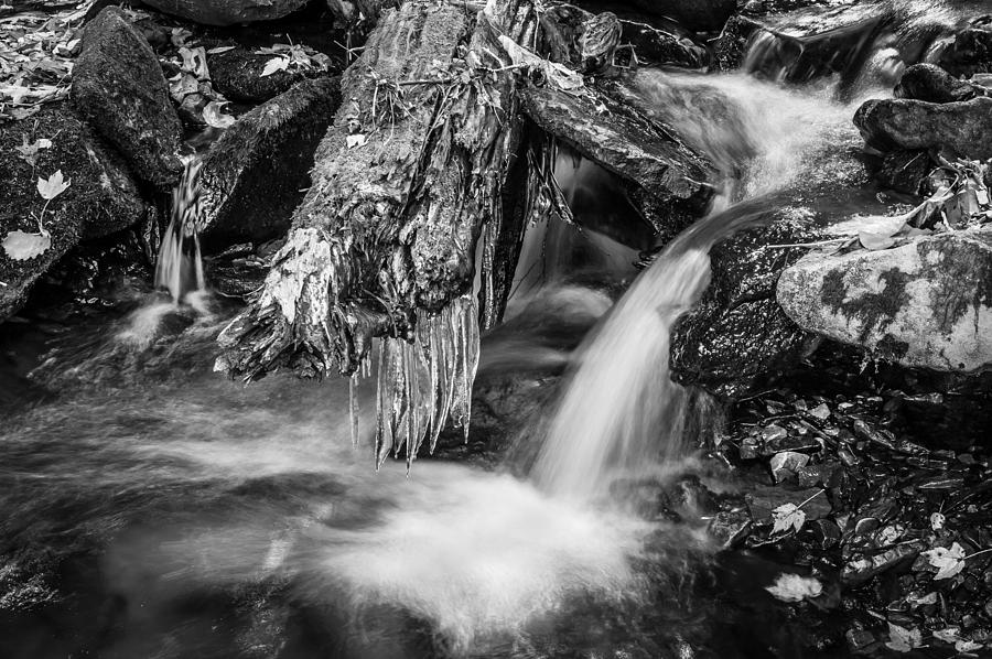 Dragons Teeth Icicles Waterfall Great Smoky Mountains Painted BW    Photograph by Rich Franco