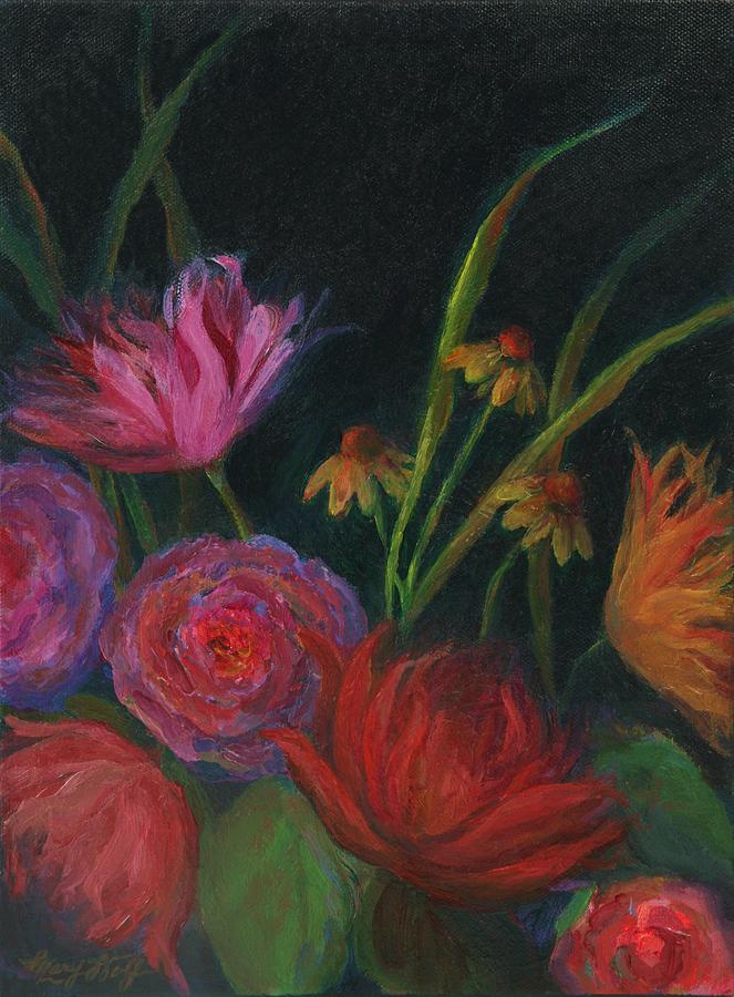 Dramatic Floral Still Life Painting Painting by Mary Wolf