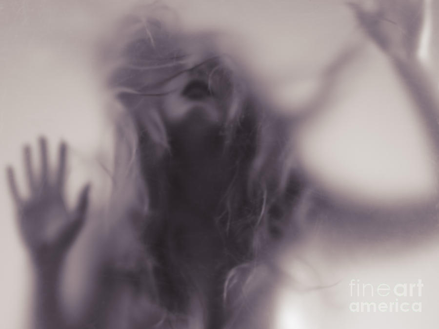 Woman Photograph - Dramatic photo of woman blurred silhouette behind hazy glass by Maxim Images Prints Woman Photograph - Dramatic photo of woman blurred silhouette behind hazy glass by Maxim Images Prints