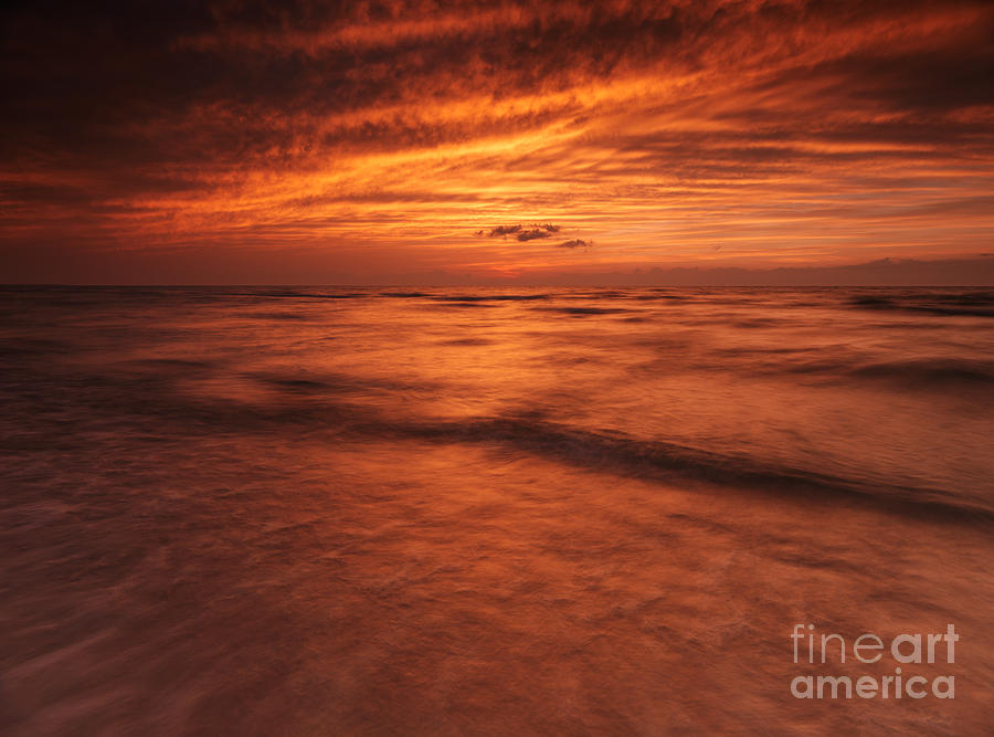 Dramatic red sky over lake Huron sunset scenery Photograph by Maxim Images Exquisite Prints
