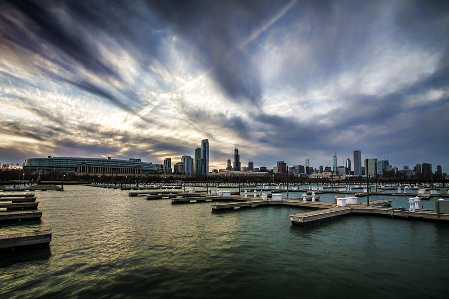 Dramatic skies over Chicagos Burham Harbor Photograph by Sven Brogren