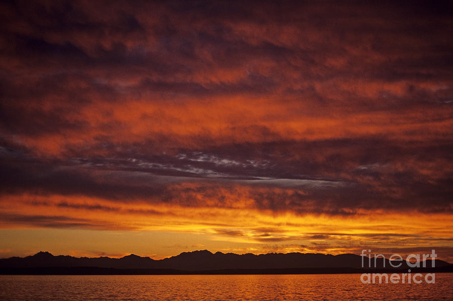 Dramatic sunet over Puget Sound Photograph by Jim Corwin