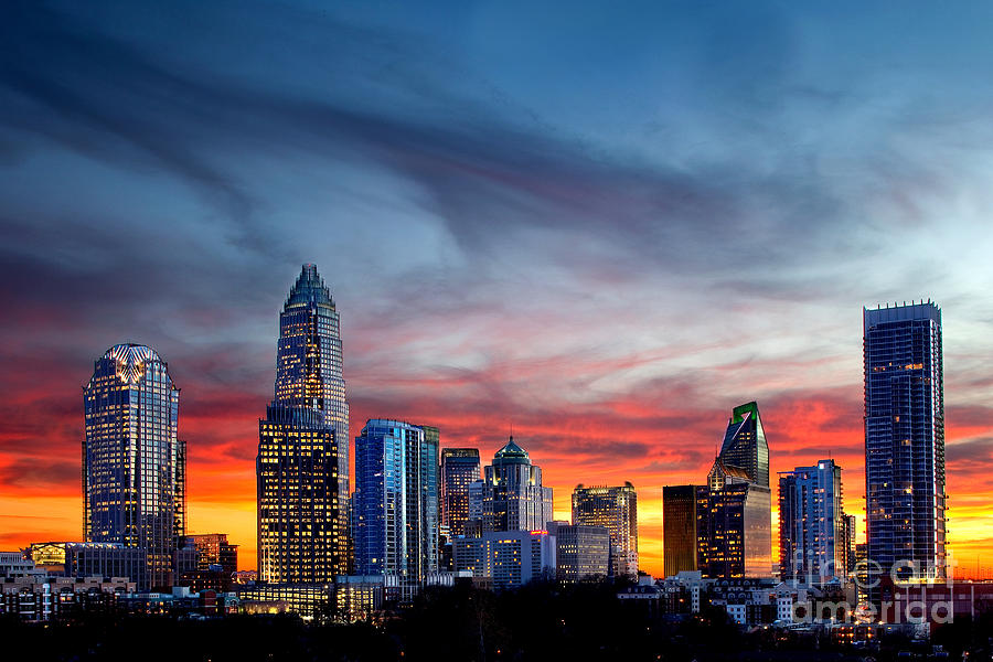 Downtown Charlotte Photograph - Dramatic sunset against Charlotte skyline by Patrick Schneider 