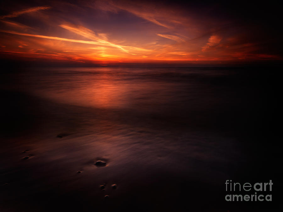 Dramatic sunset over dark water of lake Huron Photograph by Maxim Images Exquisite Prints